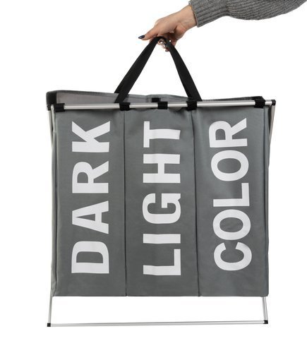 Kosz na pranie - 3 komorowy na stelażu składany - obrazek 2