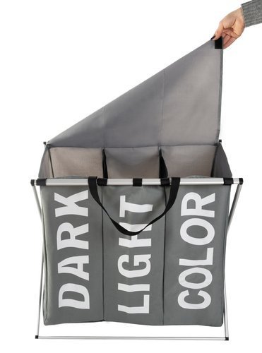 Kosz na pranie - 3 komorowy na stelażu składany - obrazek 3