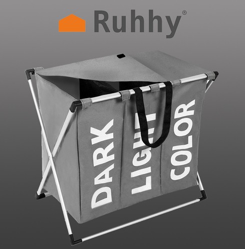 Kosz na pranie - 3 komorowy na stelażu składany - obrazek 6