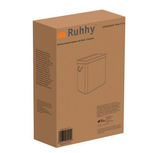 Kosz bambusowy na pranie - dwukomorowy Ruhhy 24269 - obrazek 4